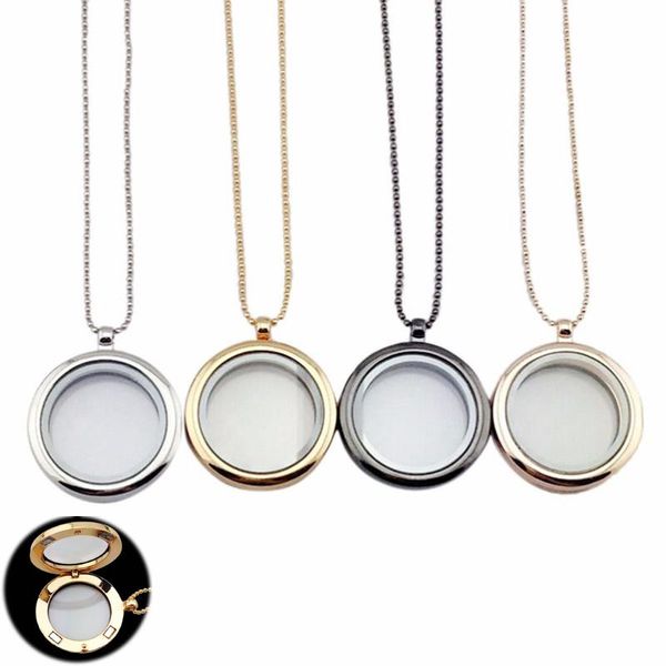 

chains for women living memory 30mm necklace jewelry making fashion round floating locket magnet glass pendat can open, Silver
