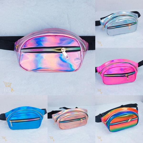 

est holographic funny pack shinny laser bum bag women's belt pu leather waist hologram purse fashion bags