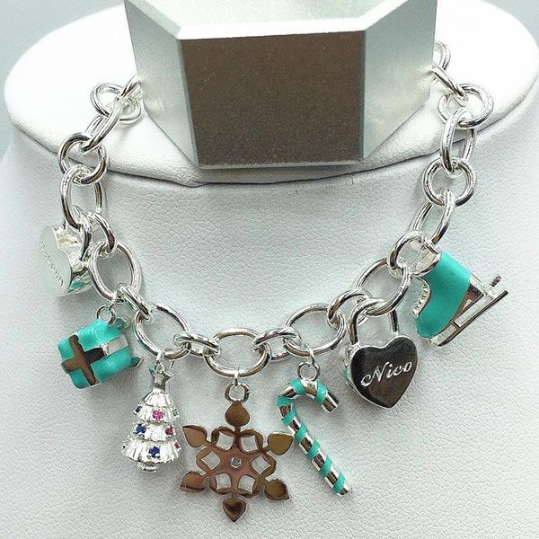 

100% s925 sterling silvers bracelet, classic box love christmas tree snowflake original package logo 1:1 jewelry gift charm bracelets, Golden;silver
