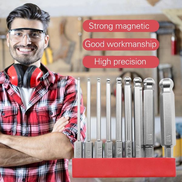 

hand tools 9pcs s2 steel inner hexagon set ball end pneumatic screwdriver bits batch head tip holder tool