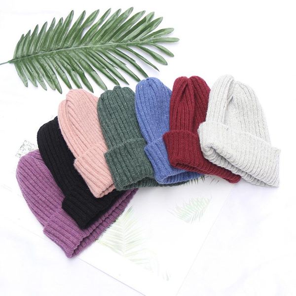 

beanies ins solid color light board woolen cap women autumn winter warm mohair knitted hat pointed sleeve