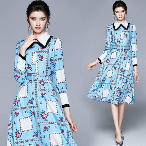 

casual dresses women spring elegant blue dress shirt long vintage office party robe femme a-line designer vestidos, Black;gray