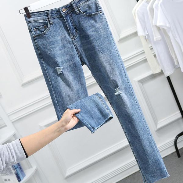 

women's jeans boyfriend women stretch high waist mom casual denim pants female plus size ladies trousers q2585, Blue