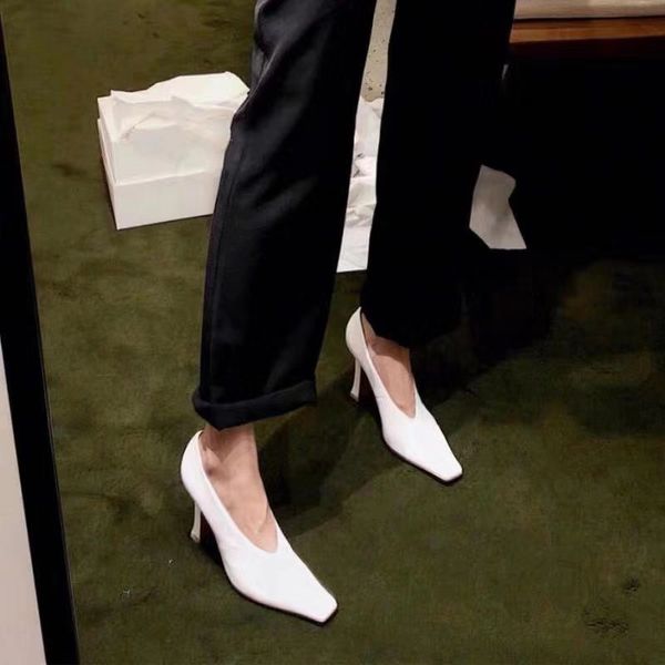 

dress shoes shallow fashion women pumps solid color square toed slip on thick high heels v port ladies party nightclub sandal, Black