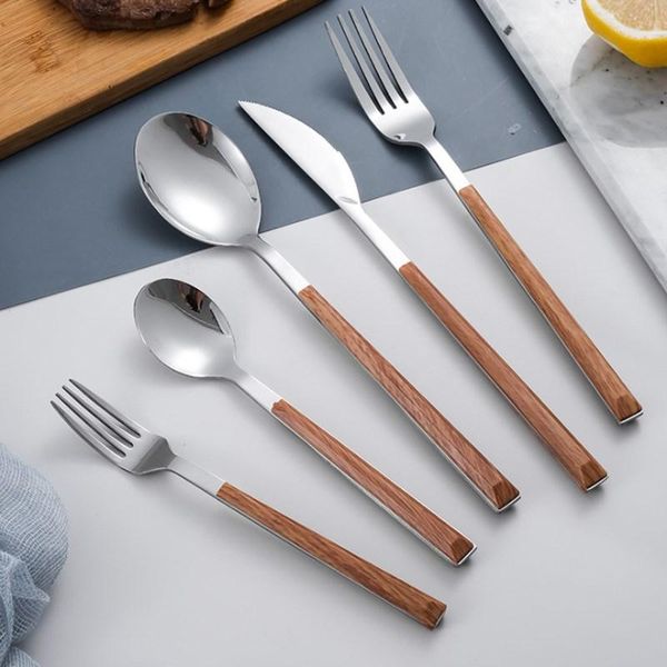 

dinnerware sets 5 kinds of reusable wood stainless steel cutlery forks/spoons/cutlery kitchen accessories supplies