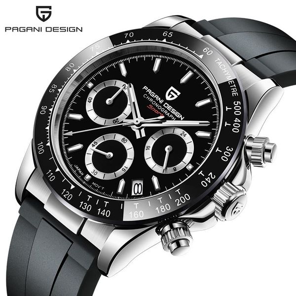 

wristwatches pagani design brand men quartz wristwatch luxury sapphire glass sports watch rubber strap chronograph relogio, Slivery;brown