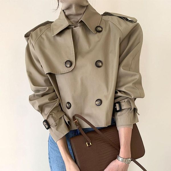 

women's trench coats vintage turn down collar double breasted design jackets 2021 autumn fashion elegant coat korean chic long sleeve j, Tan;black