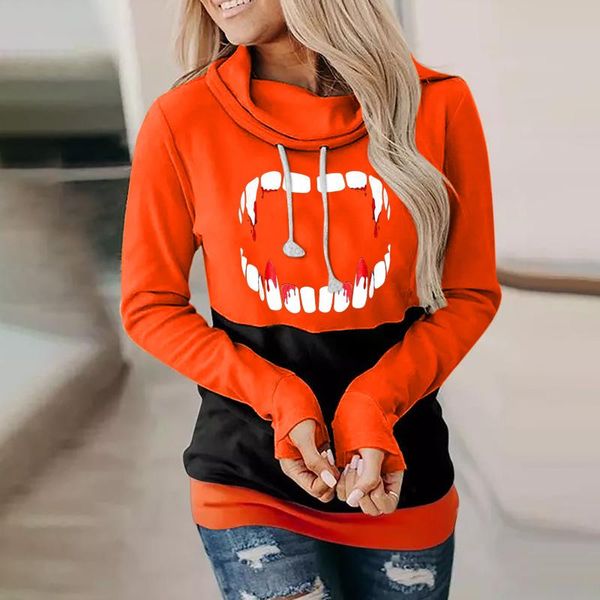 

women's hoodies & sweatshirts harajuku autumn women's halloween pumpkin print long-sleeved hooded sweatshirt casual blouse pullover, Black