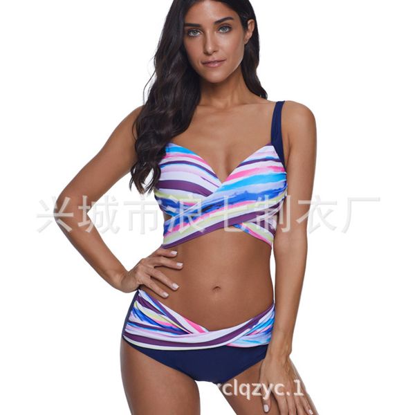 

2021 in product launch women's bikini rainbow stripe fashion split swimsuit, White;black