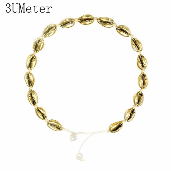 

3UMeter Cowrie Shell Necklace Choker Handmade Adjustable Summer Necklaces For Women Natural Gold Gift Drop Chokers, Golden;silver