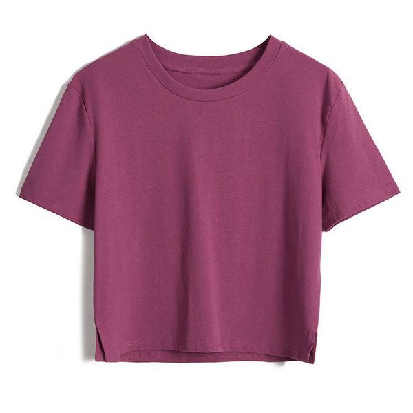 

[small split on both sides]summer loose solid color short sleeve t-shirt women's high waist casual, White