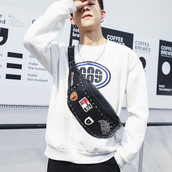 

tidog korean badge graffiti pattern chest bag waist bags