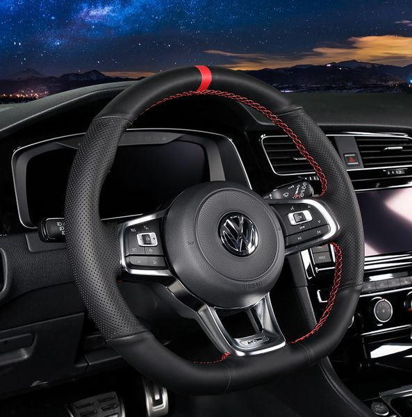 

for volkswagen golf 7/7.5 rline/gti diy custom leather suede steering wheel cover auto parts wheel cover
