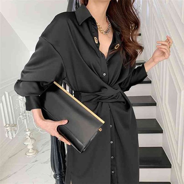 

vintage black shirts dress woman single-breasted elegant vestidos spring high waist business party es clothing 210603, Black;gray