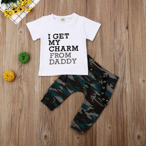 

clothing sets 2pcs toddler baby kids cool boys t-shirt pendant camo pants harem outfits set clothes 0-4y charm from daddy, White