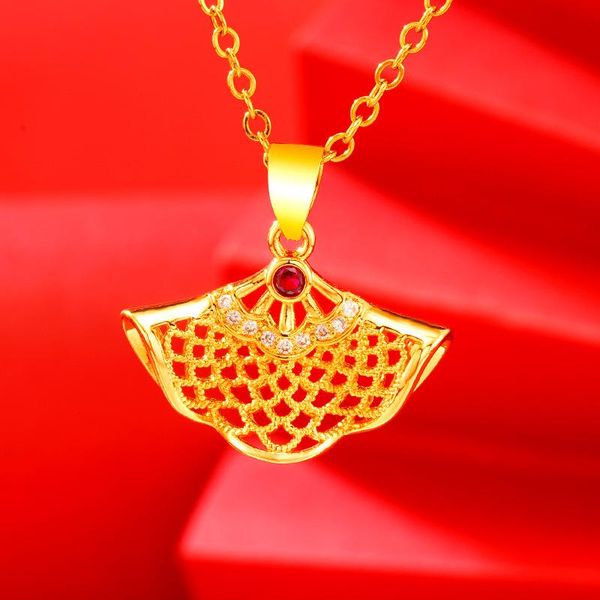 

pendant necklaces for women rhinestone skirt 24k gold plated chain hollow fan engagement wedding jewelry, Silver