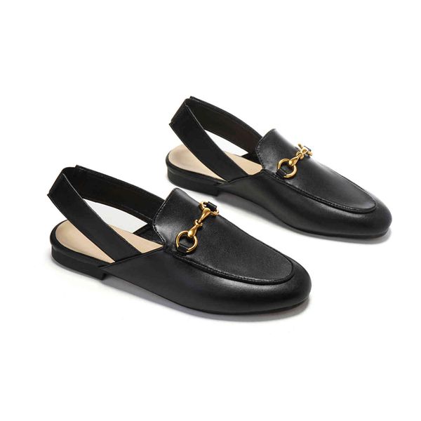 

dress shoes round toe back elastic strap flat sandals luxs, Black
