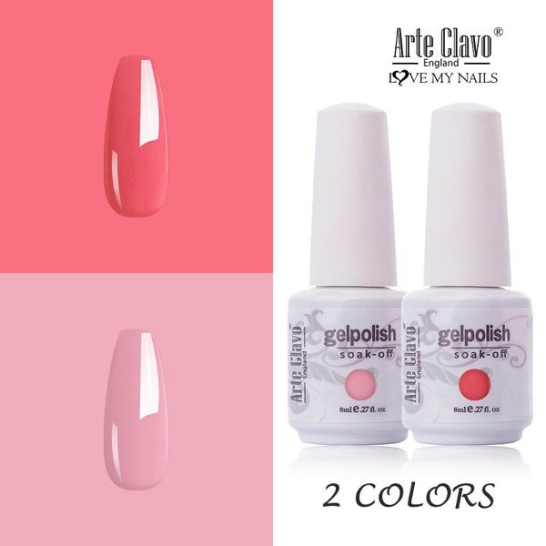 

arte clavo 8ml 2pcs pink gel polish colors set gellack varnish led nail manicure coat paint art uv glitter, Red;pink