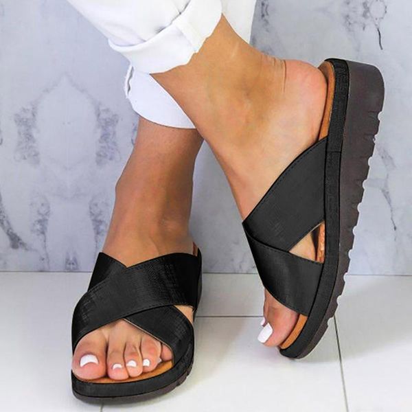 

dress shoes shujin women pu leather 2021 summer comfy platform flat sole ladies casual soft big simple black sandal plus size 35-43