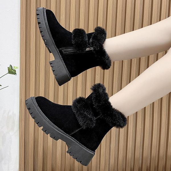 

boots 2021 thick-soled korean women's shoes short comfortable warm cotton snow mid-tube, Black
