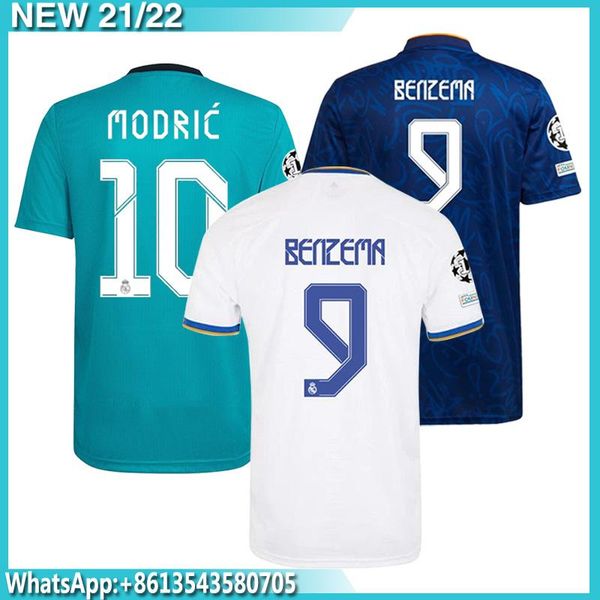 

men's t-shirts 2021 2022 jovic benzema real madrides modric home and away third hazard valverde single uniform, White;black
