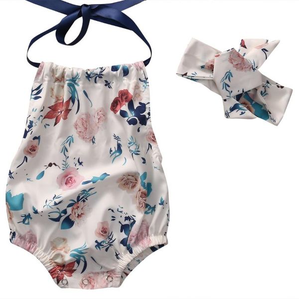 

jumpsuits born baby girl floral romper with headband 2pcs 0-18m, Blue