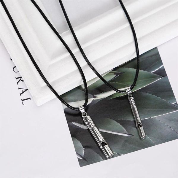 

pendant necklaces creative metal whistle necklace emergency portable couple outdoor survival keychain hiking camping keyring, Silver