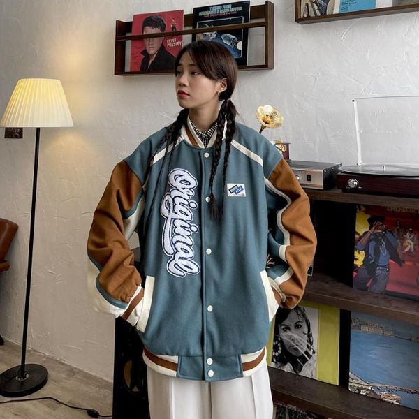 

women's jackets baseball uniform jacket women fall 2021 loose bf contrast color retro casual men and, Black;brown