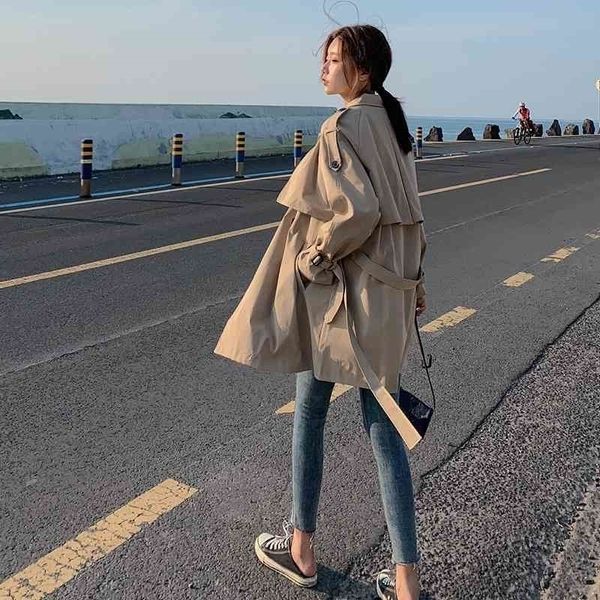 

windbreaker 2021 spring autumn new small korean loose student khaki medium and long coat women, Black