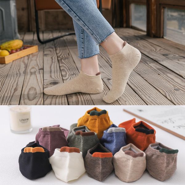 

socks men's spring and summer thin ship low light mouth solid color cotton short tube women's fashion, Black;white