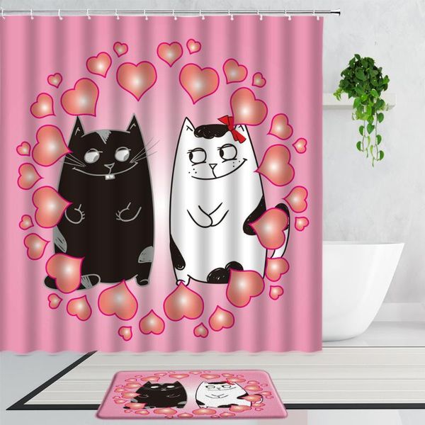 

shower curtains cute cartoon couple black and white cat romantic holiday gift bathroom decor curtain non-slip bath mats carpet