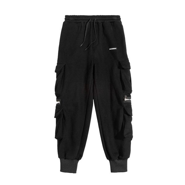 

men's pants hop hip winter fleece harem men streetwear joggers high street pockets male black harajuku wb030