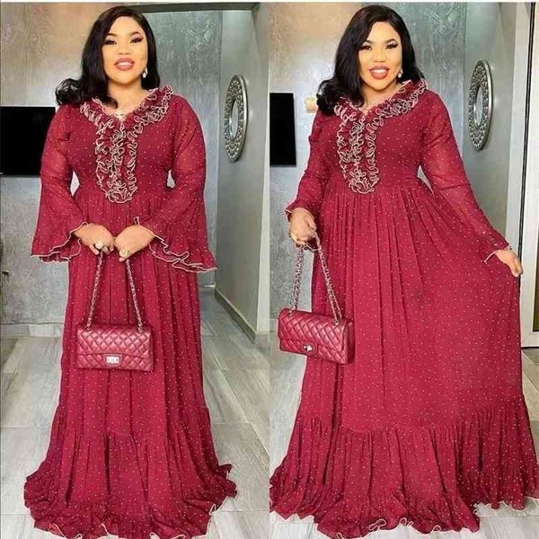 

african dresses for women abaya dubai muslim dress dashiki red appliques v neck long flare sleeve maxi dress party vestidos robe 210408