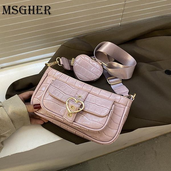 

shoulder bags 2-piece stone pattern armpit bag 2021 retro solid color pu leather women's designer handbag small messenger