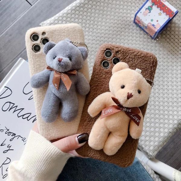 

card holders ribbon bear iphonex mobile phone case iphone11pro for 12promax autumn and winter doll 7/8p, Brown;gray