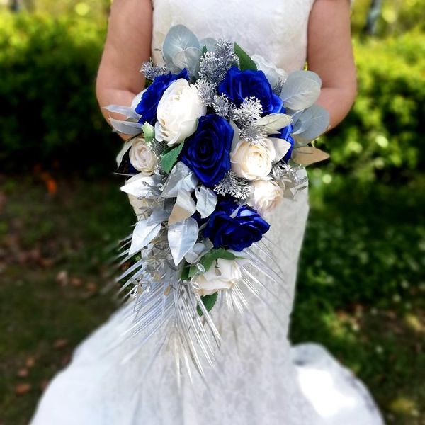 

wedding flowers 2021 whitney brooch of collection artificial silver pine branches mix ivory roses bouquet mariage