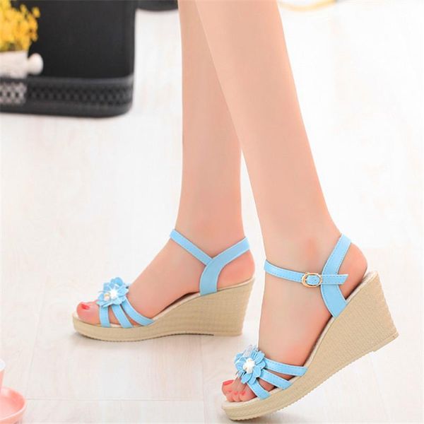 

sandals women's fashion sweet beauty shoes open toe slope with rhinestone wild student female, Black