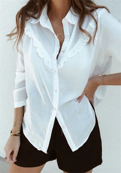 

arrival women solid white shirts female ruffles button blouse ladies summer casual clothes women's blouses