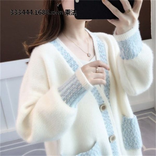 

fashion sweater early autumn 2021 women's loose cardigan mink coat, White;black