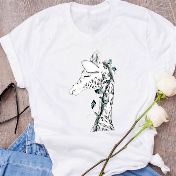 

graphic giraffe animal printing cartoon womens clothes floral tees print clothing female t shirt, White
