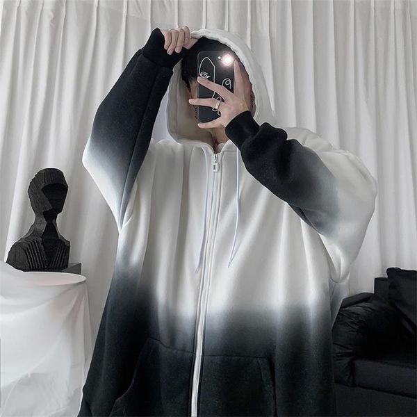 

men plus size hoodies autumn streetwear zip-up oversize sweatshirt jacket trendy solid pocket turn-down collar women outwear 210819, White