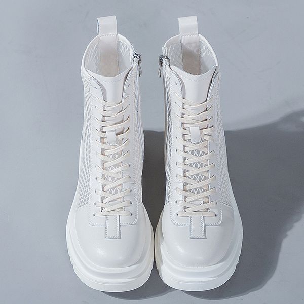 

leather martin boots summer thin women's 2021 mh breathable hollow net thick soled cool british style, Black