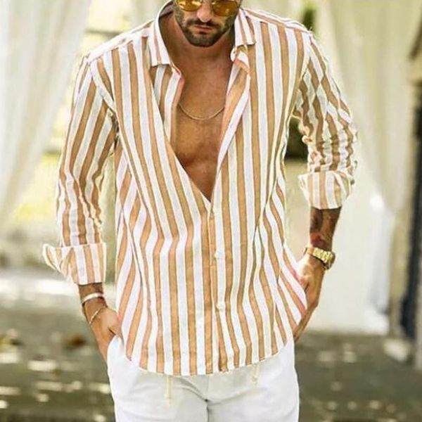 

men's casual shirts classic men shirt striped print turn-down collar handsome long sleeve buttons closure male streetwear black xxxxl, White;black