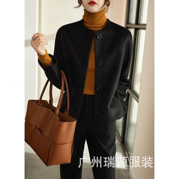 

"fashion raglan sleeve high craft wool cashmere small coat, Black;brown