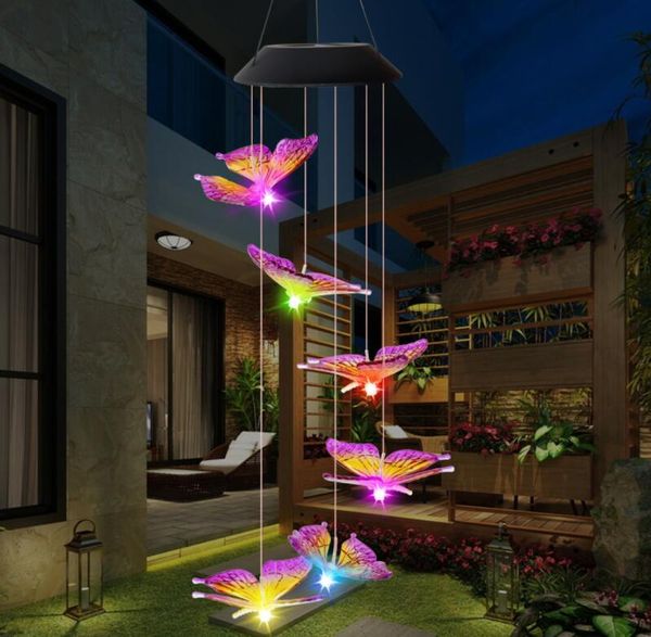 Iluminação ao ar livre Borboletas Solar Butterflies Vento Chime Luz Ao Ar Livre À Prova D 'Água Garland Washing Lights Decoração para Jardim Patio Porch Balcão