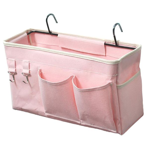 

storage bags bag bed holder pockets with hook student bedside pink dormitory fabric for tv remote control home basket