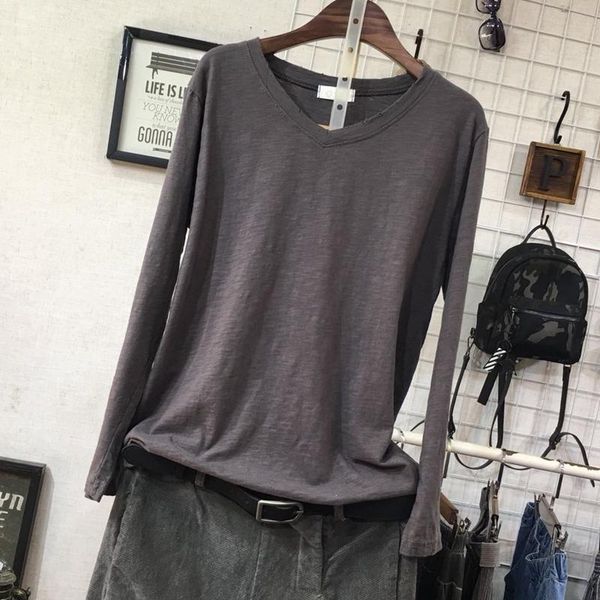 

women's t-shirt casual solid women t-shirts 2021 summe r o-neck long-sleeved slim all match female lady pulls tees quality, White