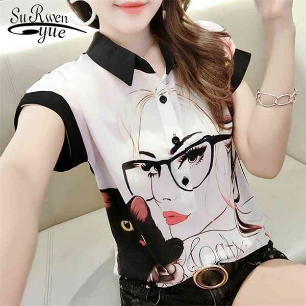 

blusas de gasa mujer summer women blouse short sleeve shirts casual chiffon printed white s and 4475 210427
