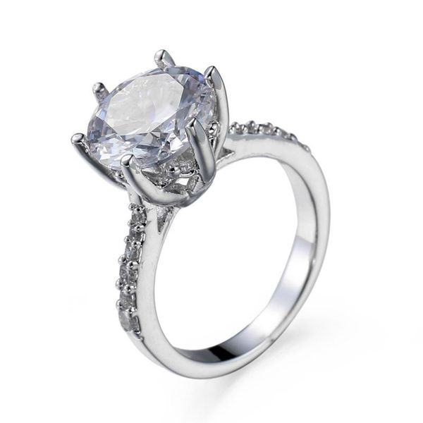 

silver ring for women 925 jewelry accessories round sapphire zircon gemstone finger rings wedding engagement cluster, Golden;silver