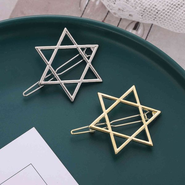 

hexagon metal hexagon star face simple hairpin hair accessories, Golden;silver